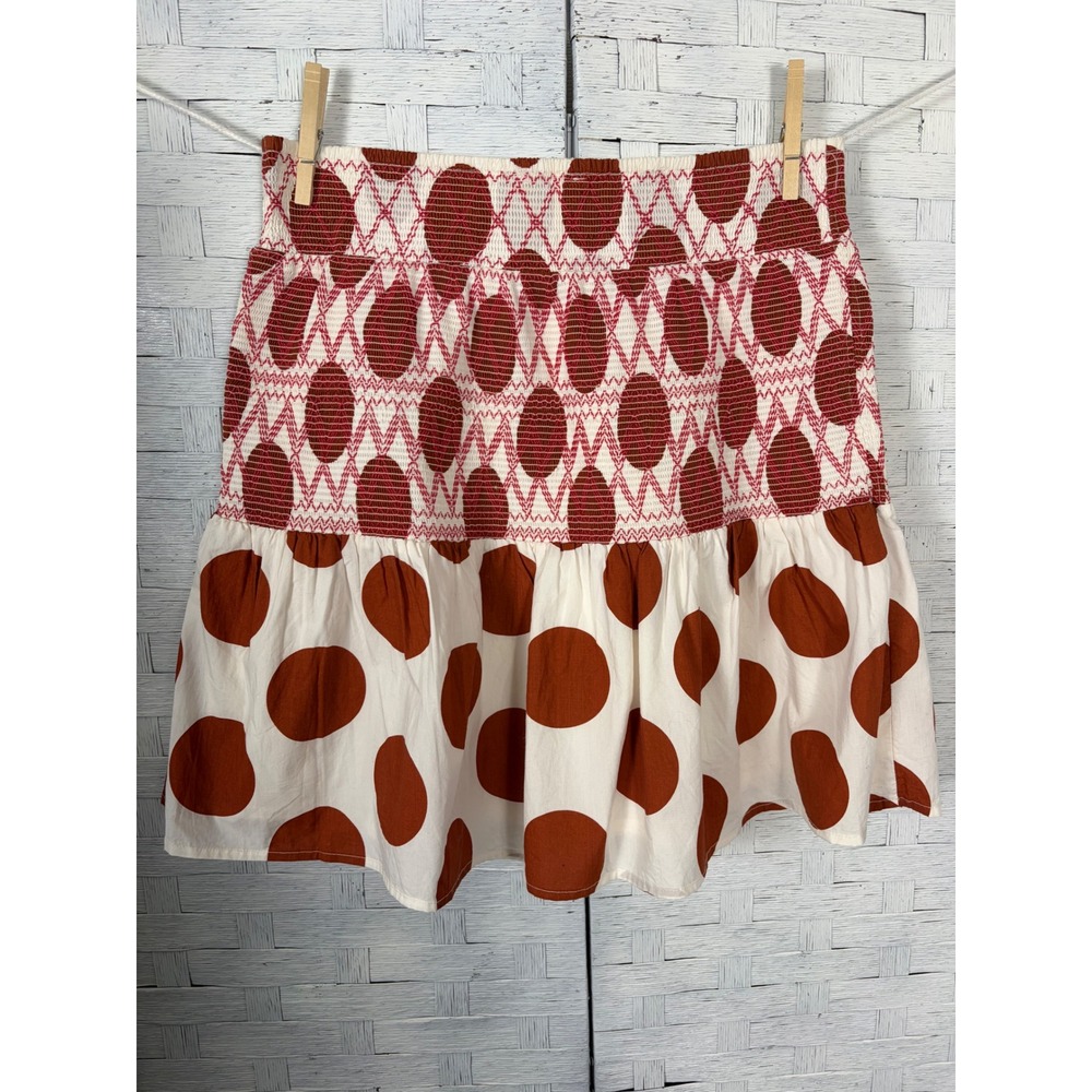 Maeve Anthropologie Womens Skirt Falda Smocked Polka Dot Mini Boho Ruffler - Picture 2 of 9